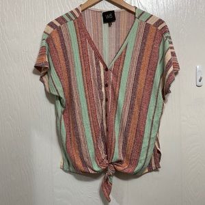 W5 button front tie front striped top L